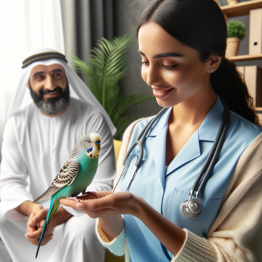 Therapist using budgies healing power in therapy, showcasing benefits of owning parakeets and emotional support budgies improving mental health in a wellness center, promoting health benefits and therapeutic effects of budgies as pets for life improvement.