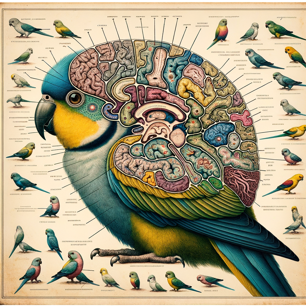 Infographic illustrating parakeet intelligence, bird brain capacity, and behavior patterns, aiding in understanding parakeet behavior and bird cognition studies.