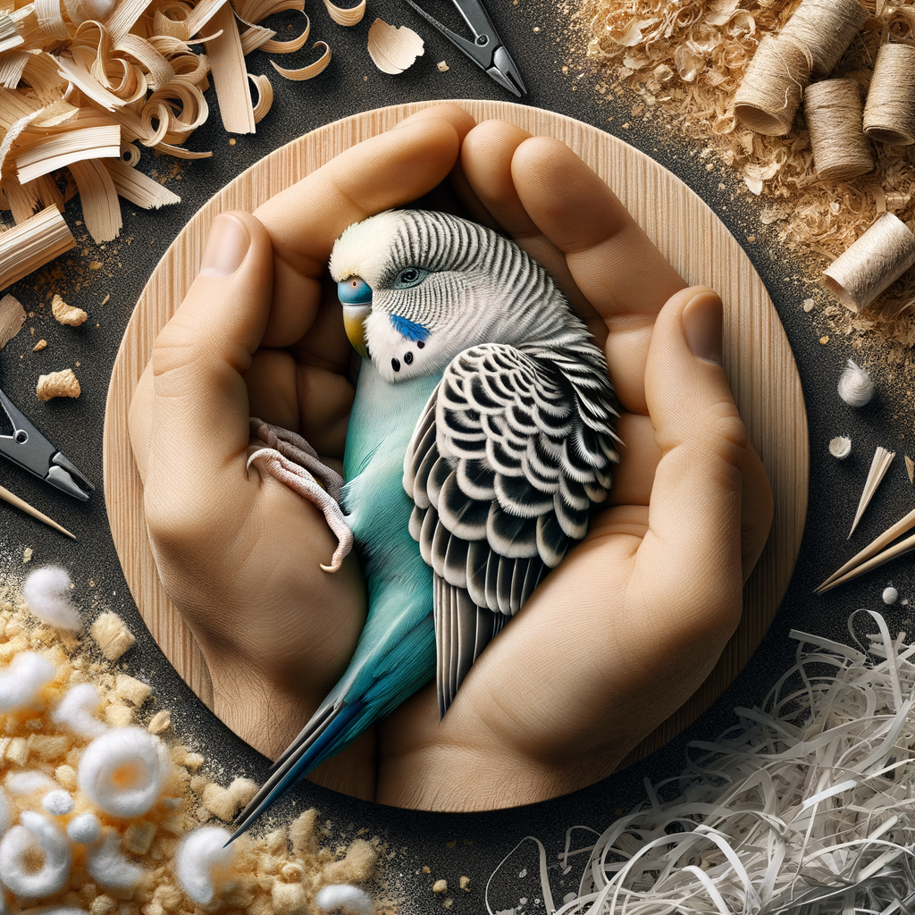 Assortment of best parakeet nesting materials including wood shavings, shredded paper, and natural fibers, illustrating ideal nesting comfort for parakeet nest building.