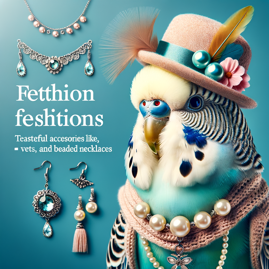 Budgie adorned with fashionable bird accessories, demonstrating the latest budgie styling tips and bird fashion trends for feathered friend fashion.