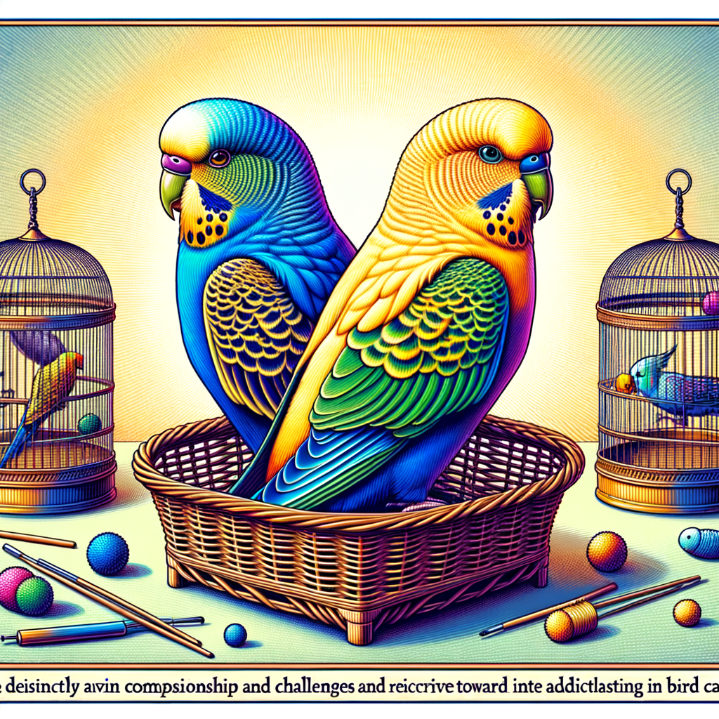 Parakeet pals in a birdcage illustrating avian companionship, highlighting parakeet care and the pros and cons of bird pets.