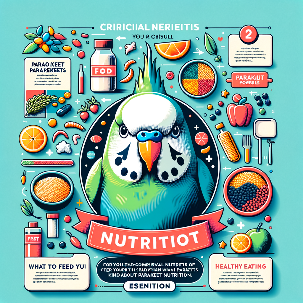 Infographic illustrating parakeet nutrition and diet, highlighting essential nutrients, parakeet food requirements, and tips for a healthy diet to understand bird dietary needs.