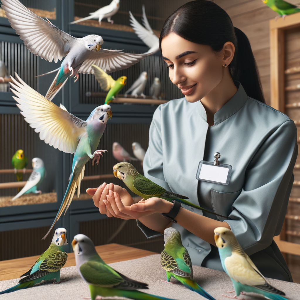 Professional bird trainer demonstrating indoor parakeet flight training and exercises, providing tips for teaching parakeets to fly indoors for effective parakeet training.