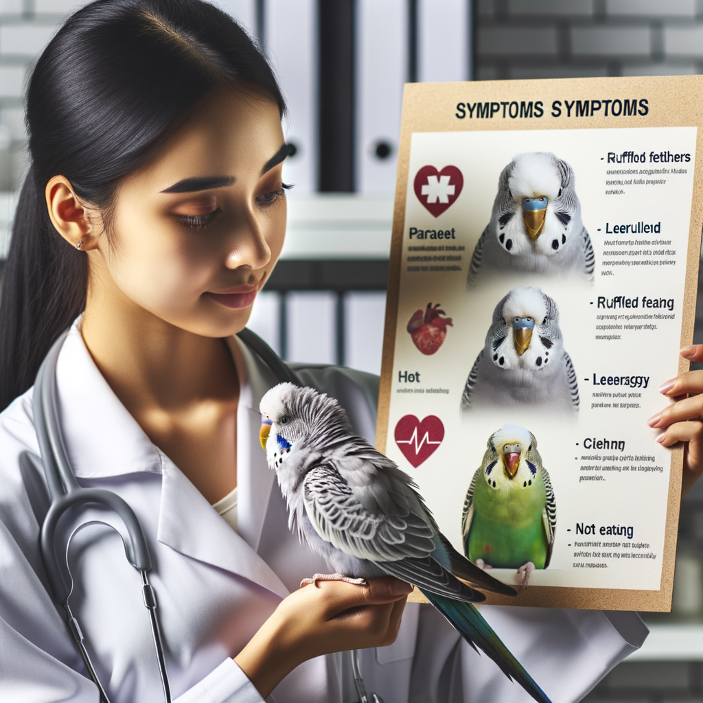 Veterinarian examining a sick parakeet, highlighting parakeet health issues and symptoms for recognizing parakeet sickness, providing a comprehensive guide to parakeet health care.