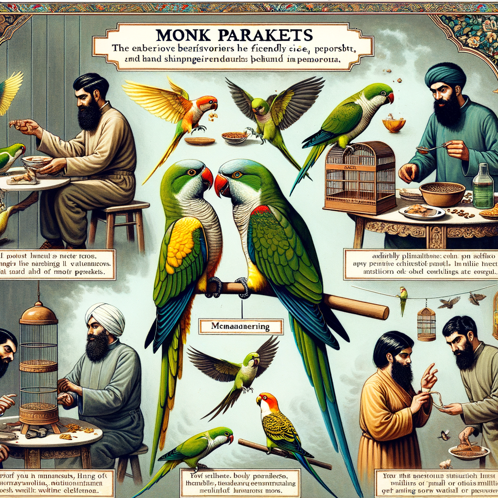 Monk Parakeets showcasing friendly and menacing behavior, interacting with humans and other birds, highlighting their unique characteristics and temperament for understanding Monk Parakeets.