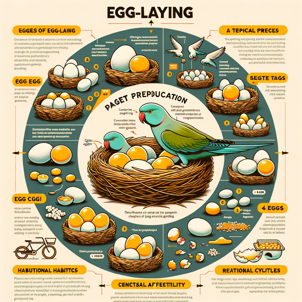 Infographic illustrating parakeet egg laying process, parakeet breeding facts, egg production in parakeets, parakeet egg count, parakeet reproduction, egg laying cycle of parakeets, parakeet fertility, nesting habits, and egg care.