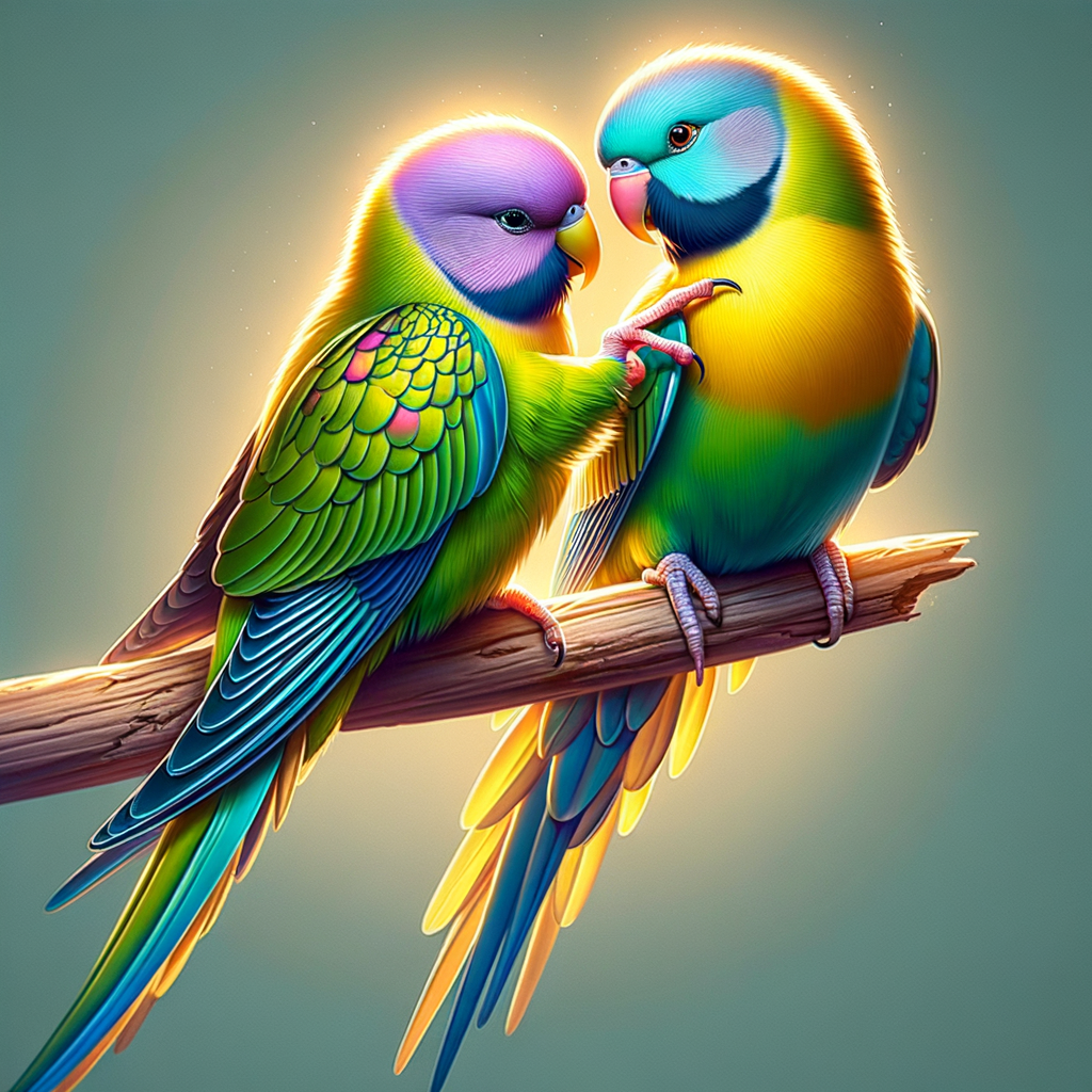 Vibrant plum-headed parakeets showcasing their cuddly personality and unique characteristics, providing insight into understanding and caring for these parakeets.